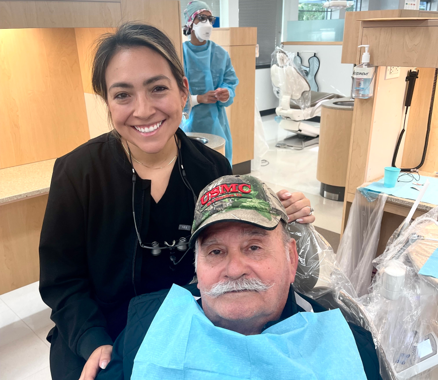 Kristen Valenzuela, RDH, BSDH, had the honor of treating her grandfather, a Vietnam War veteran, during Give Vets a Smile at UTHealth Houston School of Dentistry. (Photo courtesy of Kristen Valenzuela)