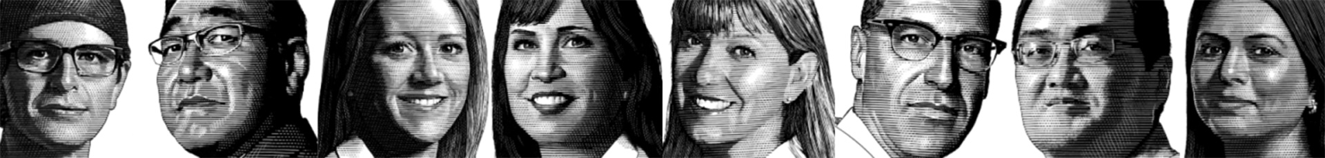 Scratch art headshots of the doctors and administration heads of UTHealth Houston